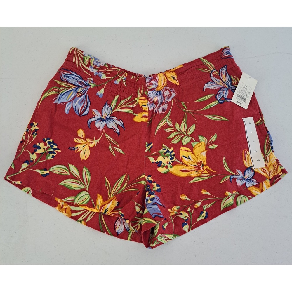 Floral Shorts Womens XL Red NWT Linen Blend Tropical‎ Summer 975-176-B42